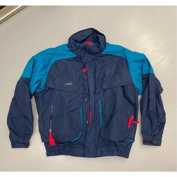 Columbia Vintage ‘80s Turquoise Blue + Red Ski Jacket Coat, men’s size XL - Picture 1 of 15